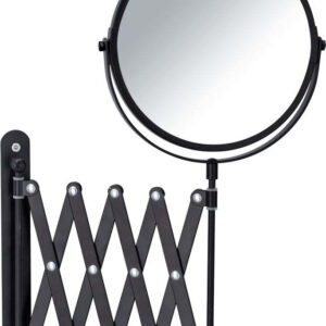 Černé nástěnné kosmetické zrcadlo s teleskopickým držákem Wenko Exclusive. Nejlepší vtipy na světě na každý den.
