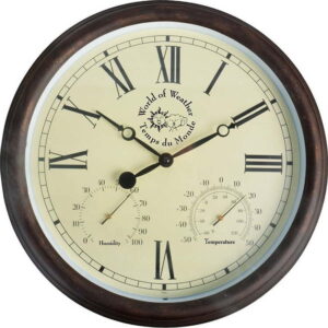 Venkovní nástěnné hodiny s římskými číslicemi a teploměrem Esschert Design. Nejlepší vtipy na světě na každý den.